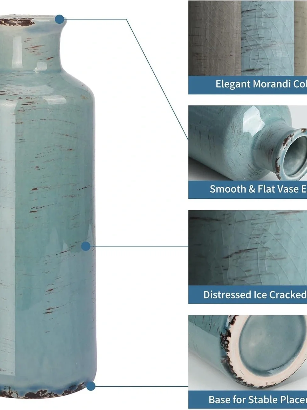 Set of 3 Ceramic Decorative Vases Set - Cream, Gray, Blue
